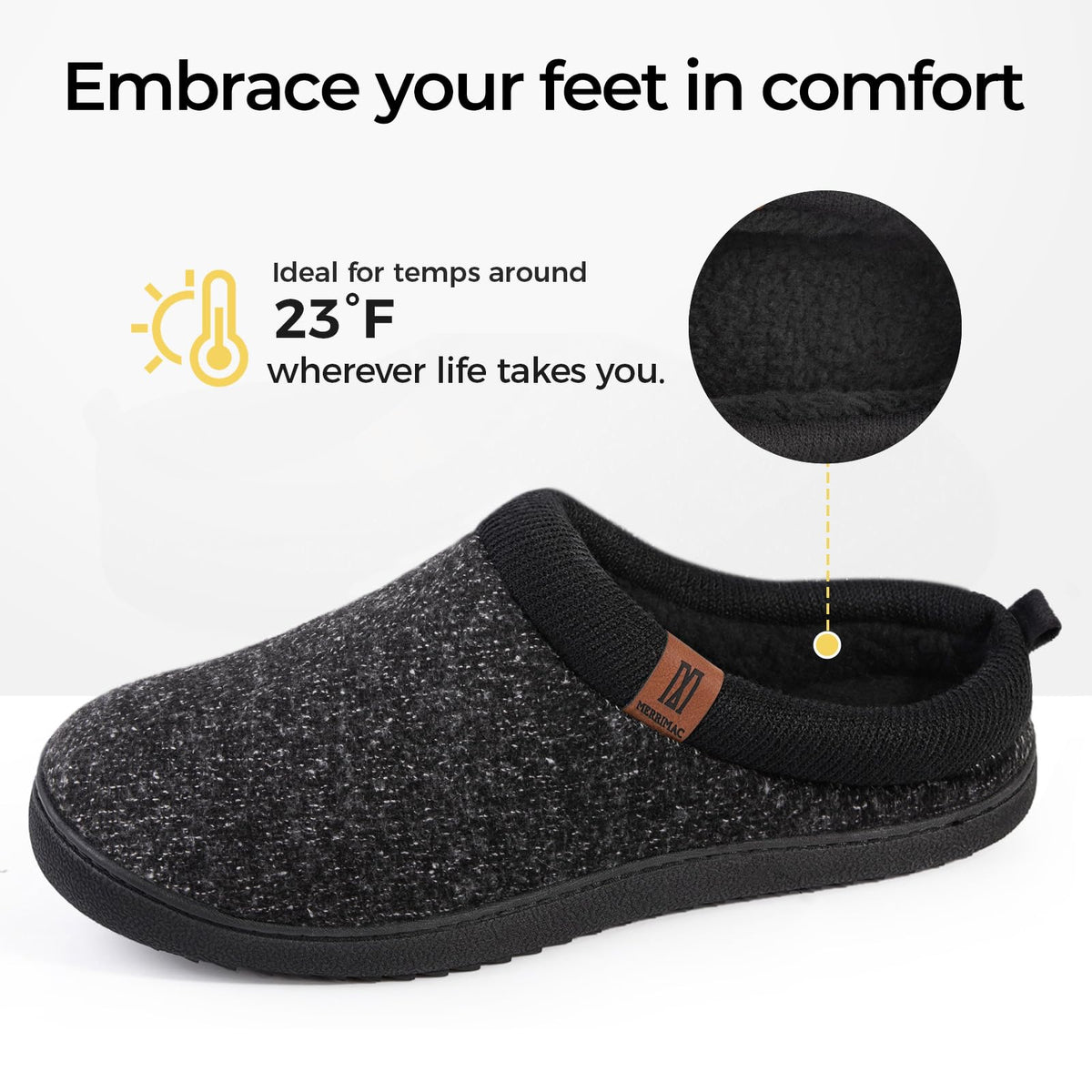 MERRIMAC Men's Slip-on Slippers Memory Foam Non-slip Indoor House Shoes