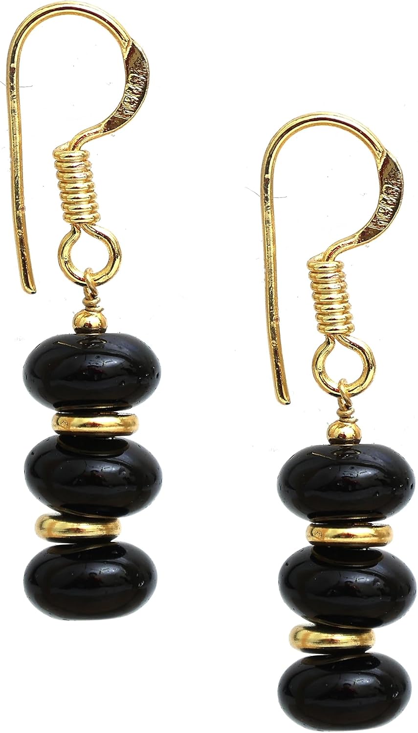 Gempires Natural Gemstone Rondelle Bead Earrings for Women | 8mm Beaded Drop Dangle Earrings | Gold Plated Hypoallergenic Hook Jewelry | Handmade Lightweight Crystal Earrings