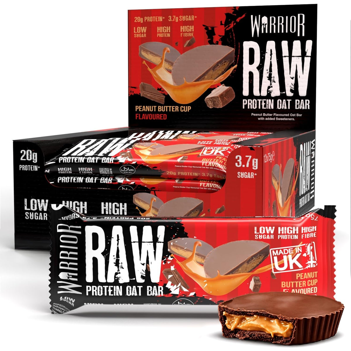 Warrior RAW Protein Bars 12 x 75g High Protein Oat Flapjack Snack