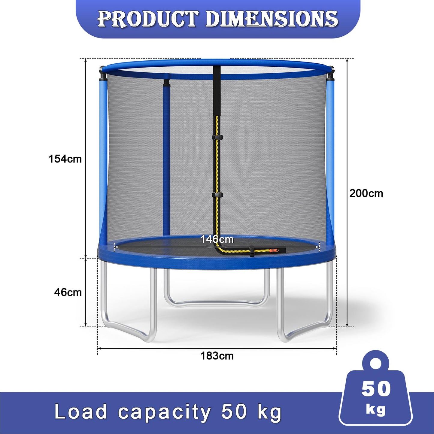 JUMMICO 12ft Outdoor Garden Trampoline with Safety Enclosure Net — 36 Galvanised Springs