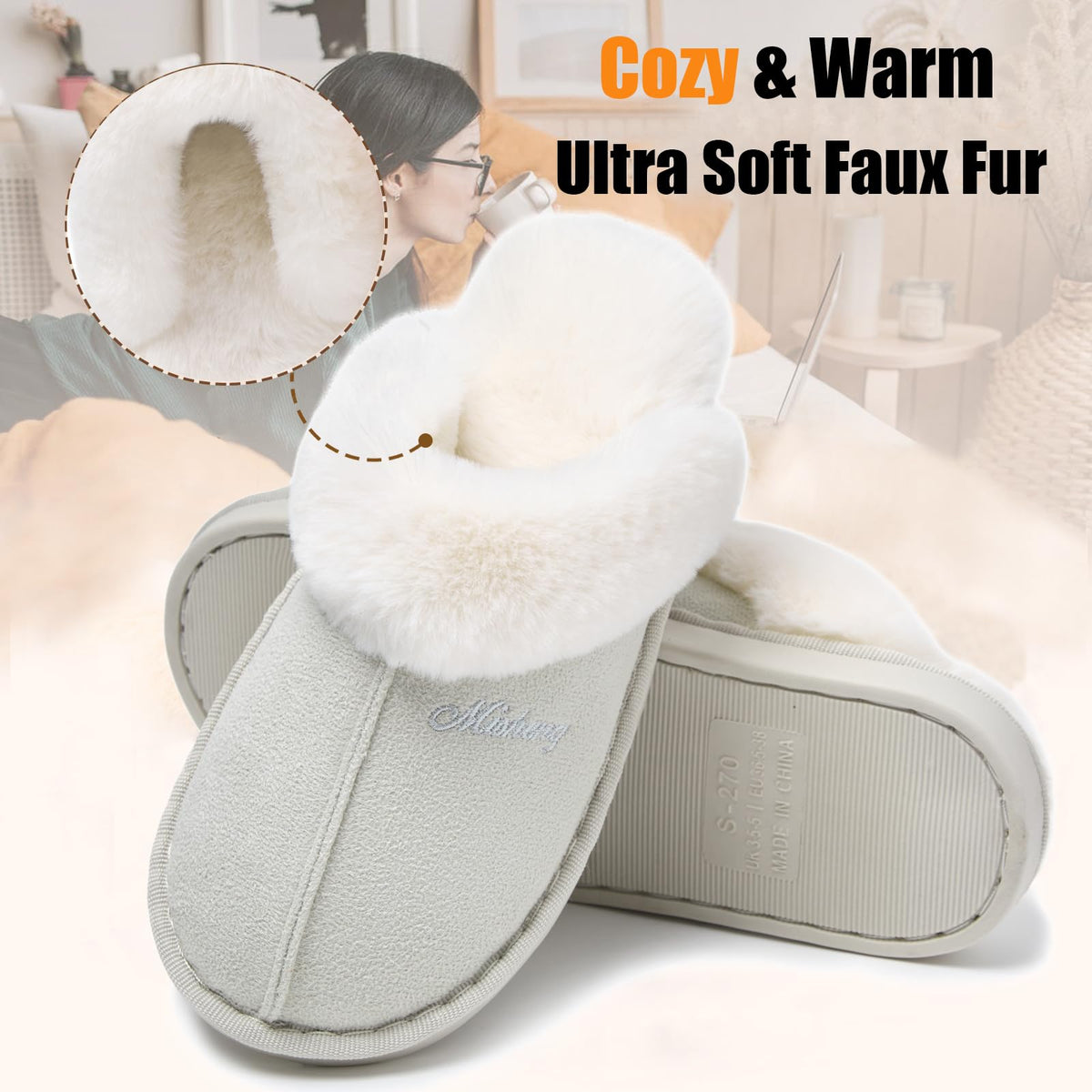 Misolin Womens Slippers With Memory Foam Fluffy Slip-on House