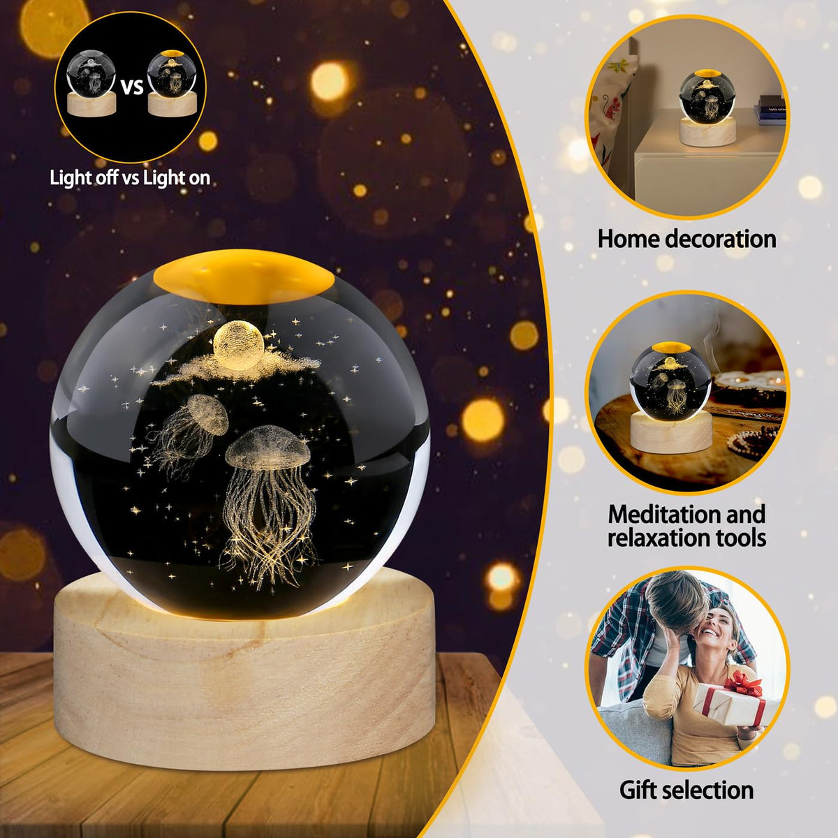 Glass Christmas Reindeer 3D Crystal Ball Christmas Ornaments