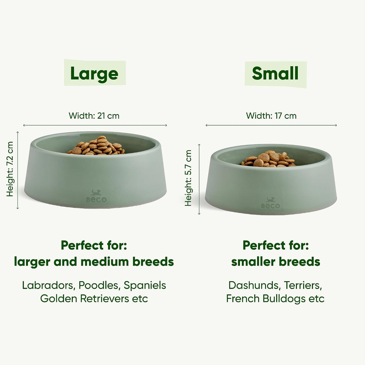 Beco Dog Bowl, Food & Water Steady Bowl, Recycled Plastic, Olive Green, L