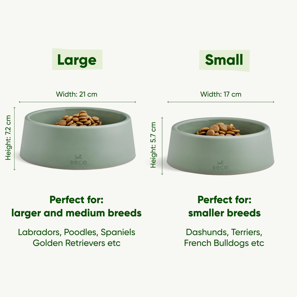 Beco Dog Bowl, Food & Water Steady Bowl, Recycled Plastic, Olive Green, L