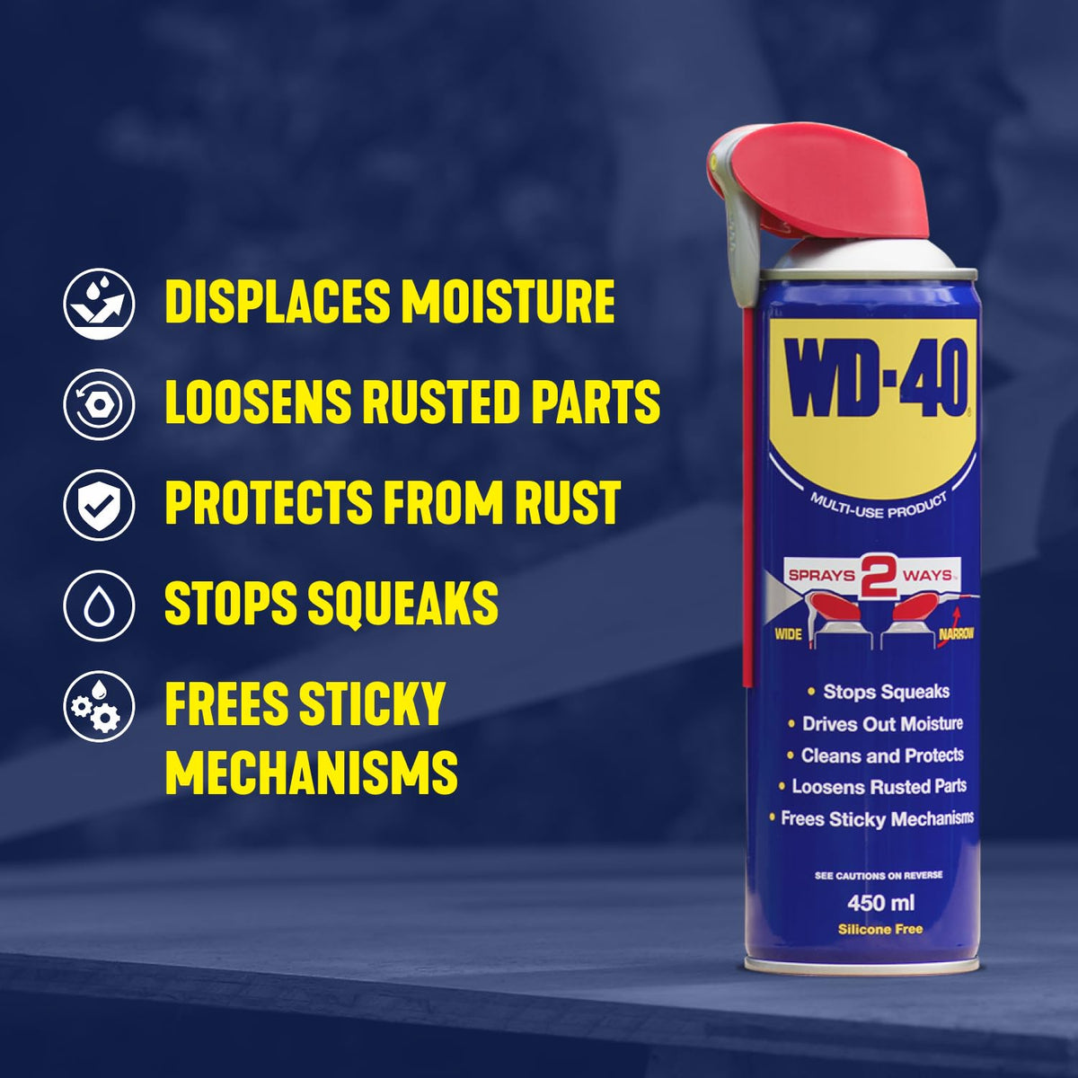 WD-40 Multi-Use Product Lubricant Spray, Smart Straw, Hinges & Locks, 450ml