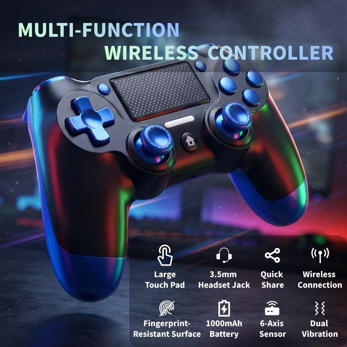 BJXOZ Wireless Controller for PS4 Controller, Gamepad with USB-C Port