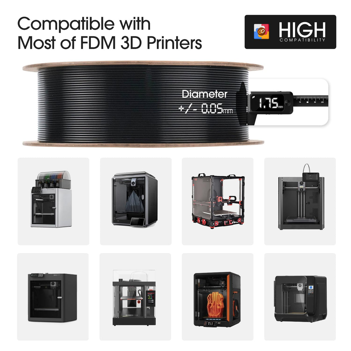 eSUN PLA+ Filament 1KG, PLA+HS High Speed 3D Printer Filament, Cold White