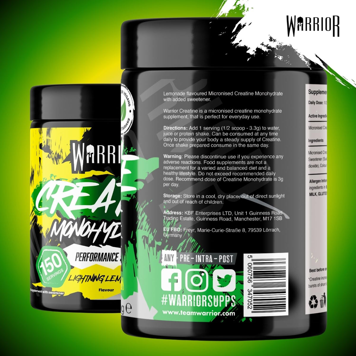 Warrior Creatine Monohydrate Powder 500g Pure Micronised (166 Servings)