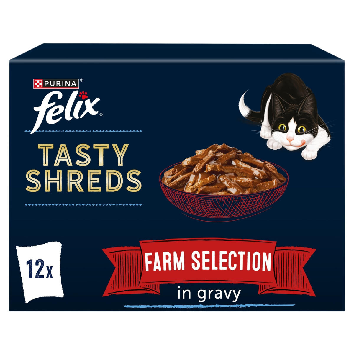 FELIX Tasty Shreds Adult Wet Cat Food Mixed Selection in Gravy Chicken, Beef, Tuna, Salmon 40 x 80g Pouches