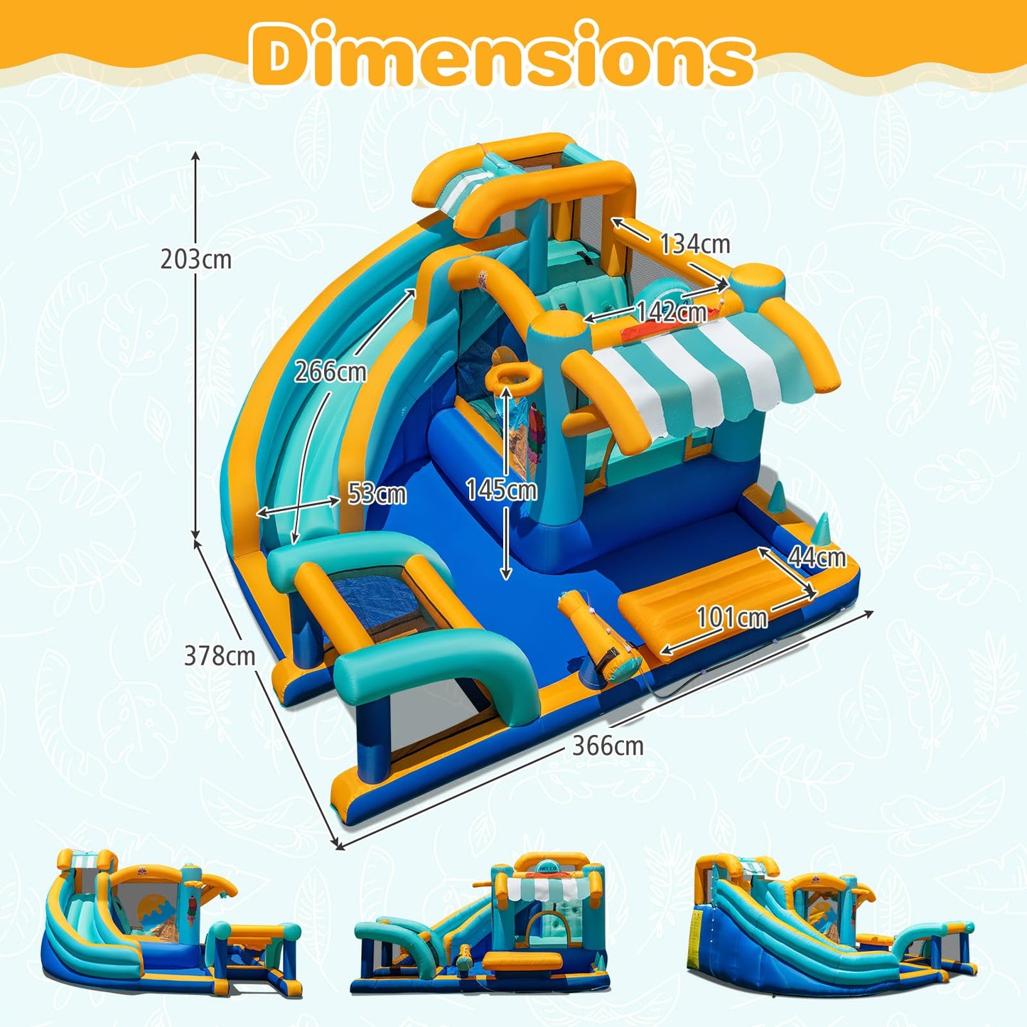 COSTWAY Ice Cream Themed Inflatable Water Park with Slide, Pool, Climbing Wall & Games — Ages 3-12