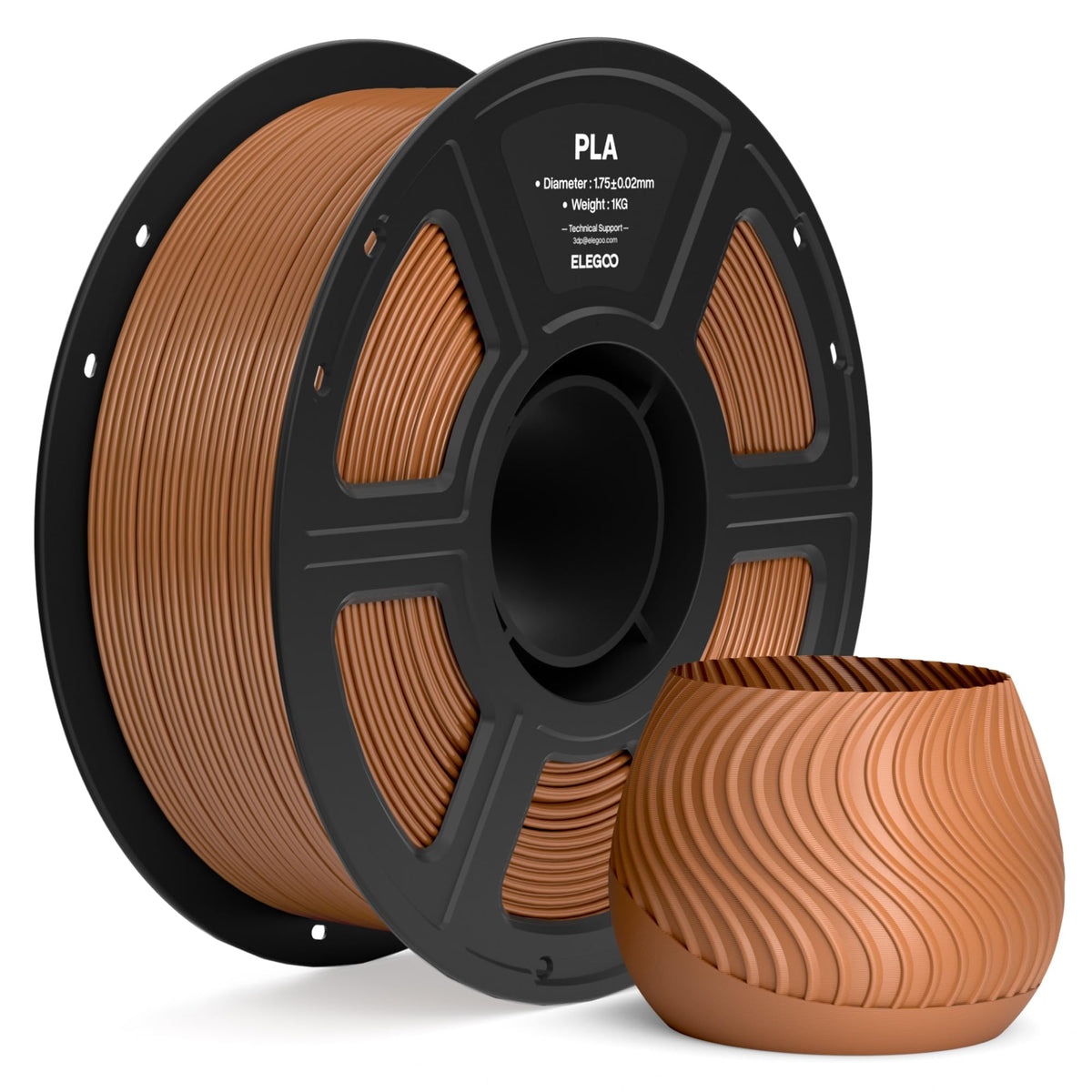 ELEGOO PLA 3D Printer Filament 1.75mm Black 1KG, Easy to Use, Durable