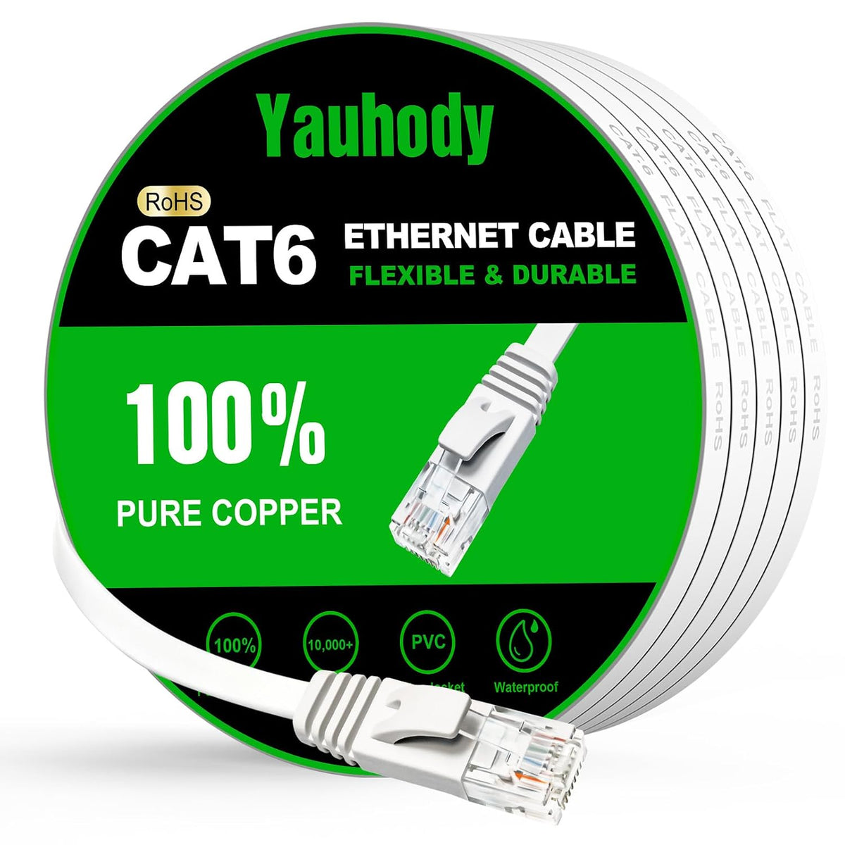 Yauhody Ethernet Cable 6m, 1Gbp/s Gigabit Internet Cable Cat 6 6m, White