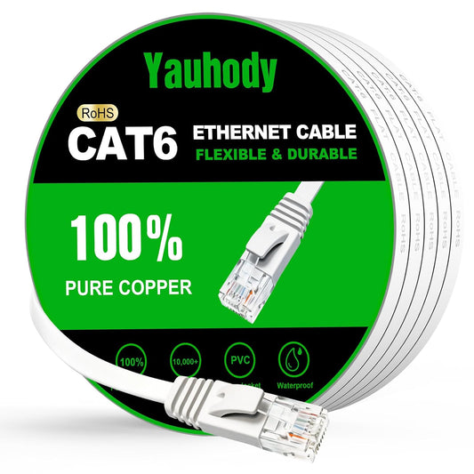 Yauhody Ethernet Cable 6m, 1Gbp/s Gigabit Internet Cable Cat 6 6m, White