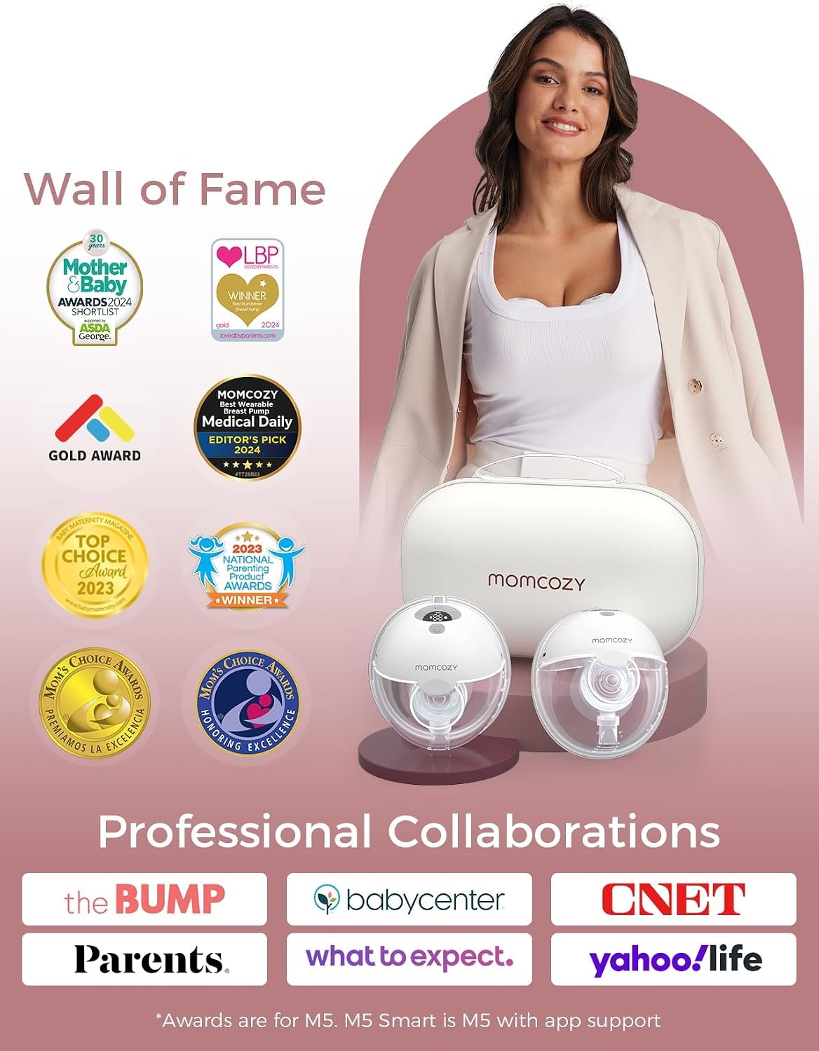 Momcozy Full Set Collector Cup Only Compatible with Momcozy M5 NOT for Others. Original M5 Breast Pump Replacement Accessories (160ml, with Double-Sealed Flange 24mm)