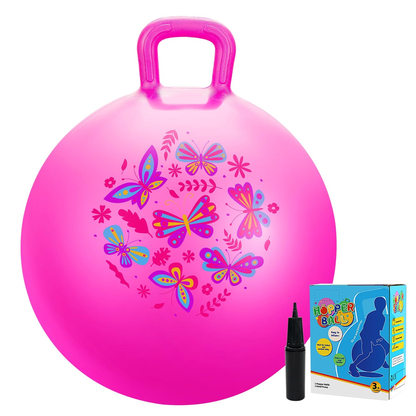 Vastoy 20 Inch Space Hopper Ball for Kids 6-9 Years - Anti-Slip Space Hopper with Hand Pump, Bouncy Inflatable Ride On Toy for Indoor Outdoor Fun, for Children (Blue Eyes)