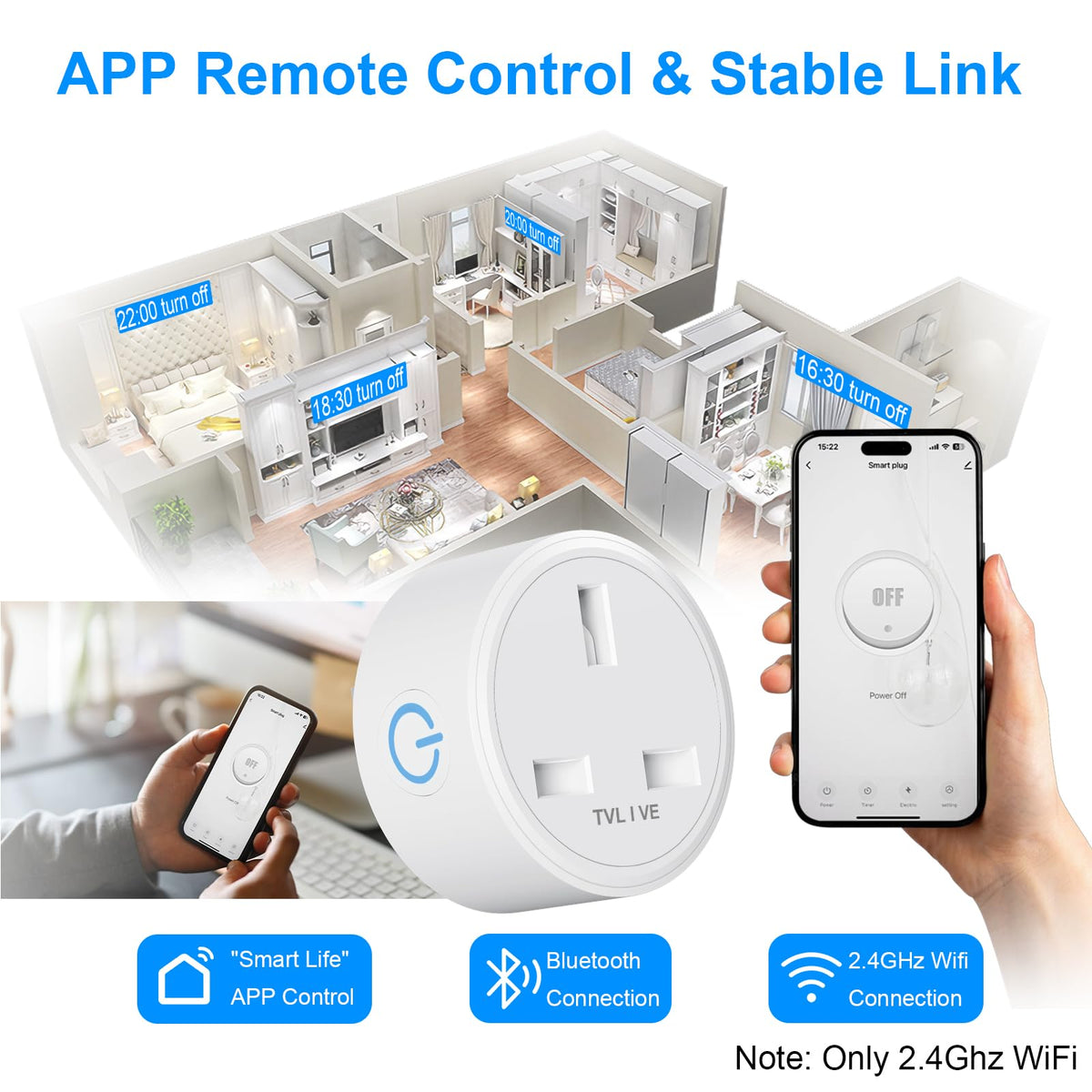 Smart Plug, TVLIVE 2 Pack Smart Plugs that Work with Alexa (Echo, Echo Dot), Google Home Voice Control, Energy Monitoring, Remote Control, Timer & Schedule, smart wifi plug socket UK, No Hub Required