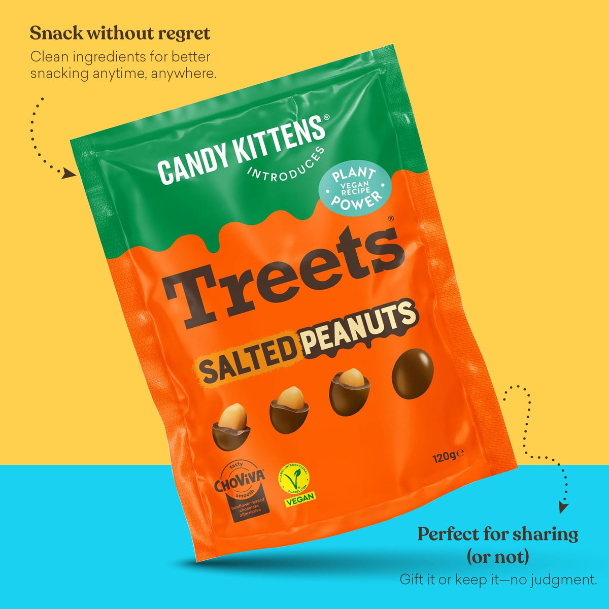Candy Kittens Treets Rice Crispy Vegan Chocolate Snack, 120g, 1 Pack