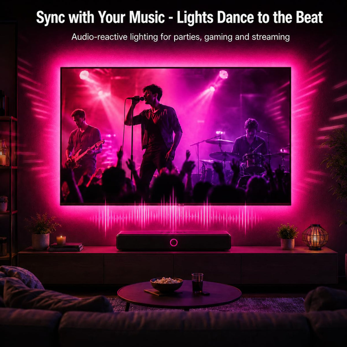 3M TV LED Strip Lights for 30-55 Inch TVs, RGB Colour Changing USB Bias Lighting with Bluetooth App & Music Sync, Remote Control LED Backlight for Home Cinema, Bedroom & Gaming Monitor