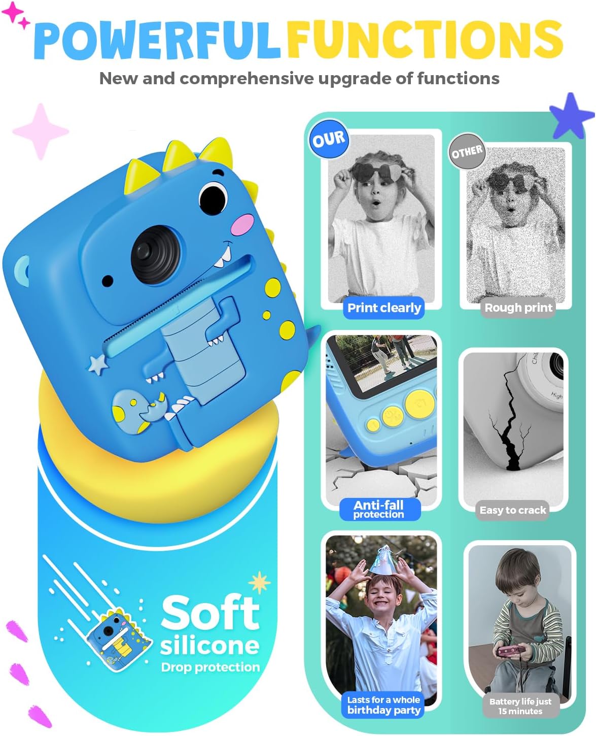 Kids Camera Instant Print, 1080P Kids Digital Camera,Boys Gifts Toys Age 3+
