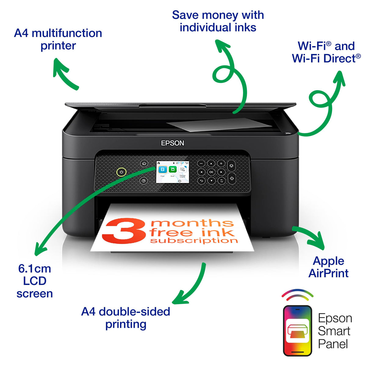 Epson Expression Home XP-5200 Precision Core 3-in-1 Ink Multifunction Printer, Scanner, Copier, WiFi, 1440dpi, Duplex, 2.4 Inch Display, DIN A4, incl. 3 Months Readyprint Flex Trial