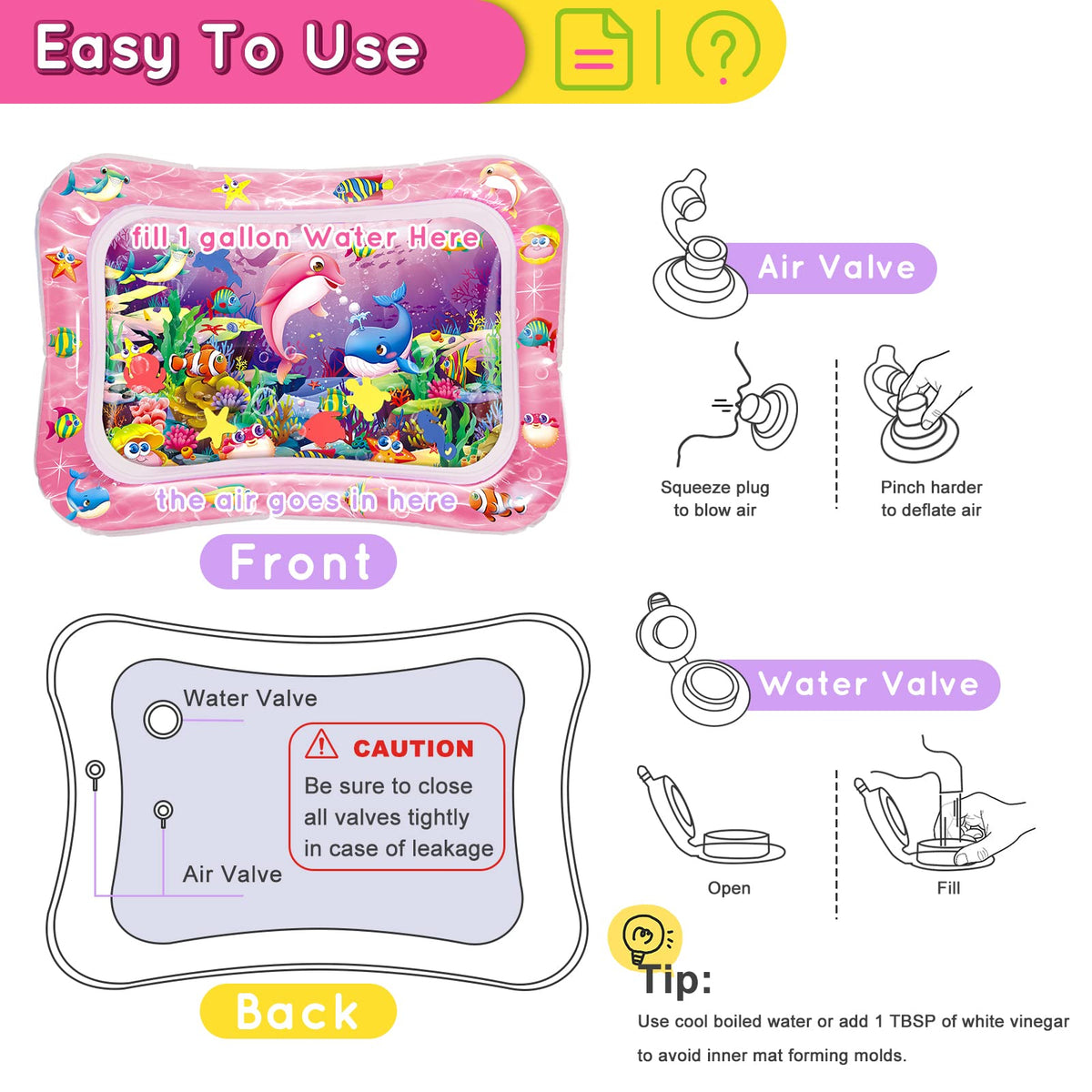 Infinno Inflatable Tummy Time Mat Premium Baby Water Play Mat for Infants and Toddlers Baby Toys for 3 to 24 Months, Strengthen Your Baby's Muscles, Portable