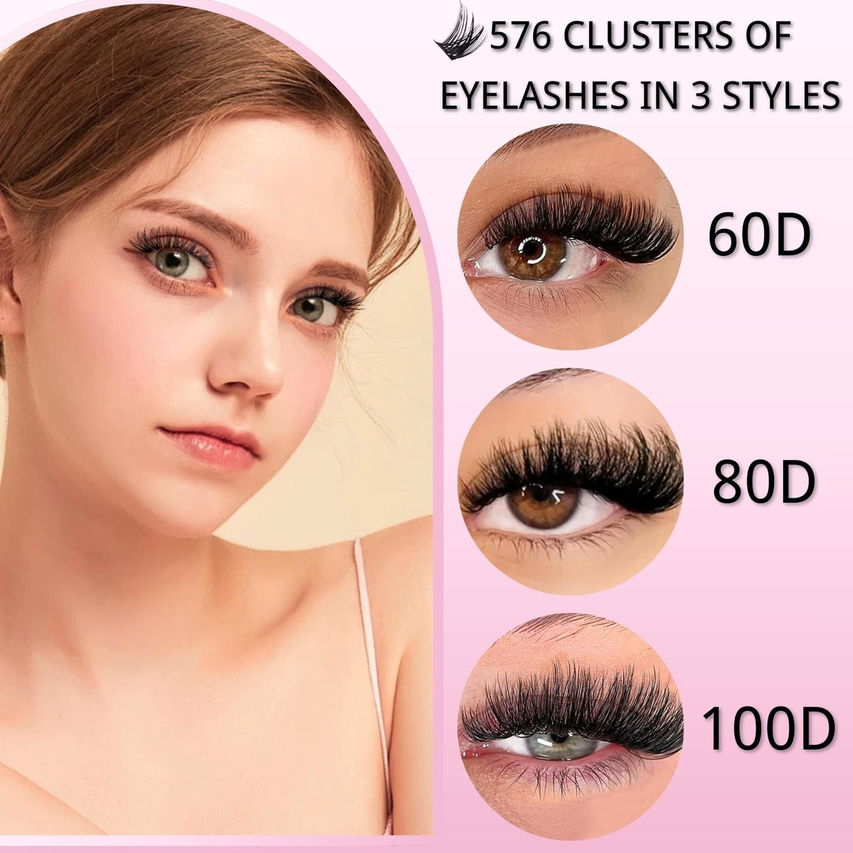 KEYRI 580 Pieces Individual Eyelashes 30-100D Cluster Lashes Kit