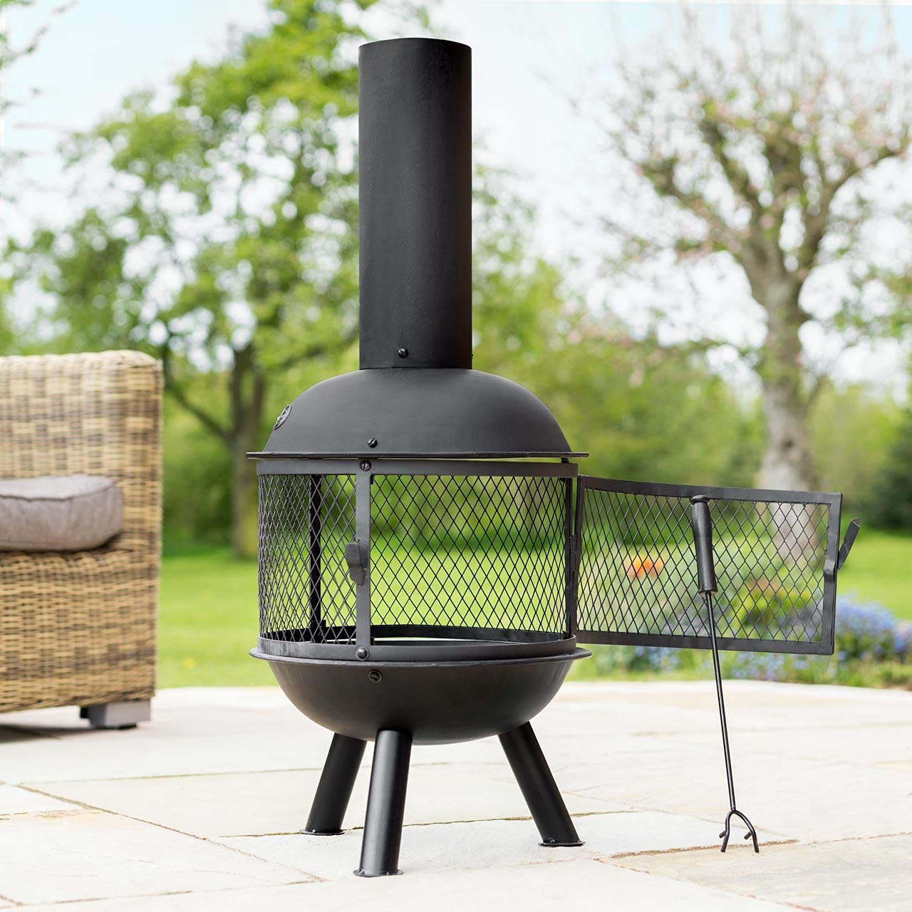 Harrier Steel Chiminea Fire Pits - Small/Medium/Large Outdoor Log Burner | Steel Chiminea Patio Heater with Log Store| Elevate Your Outdoor Ambiance (Medium Chiminea)