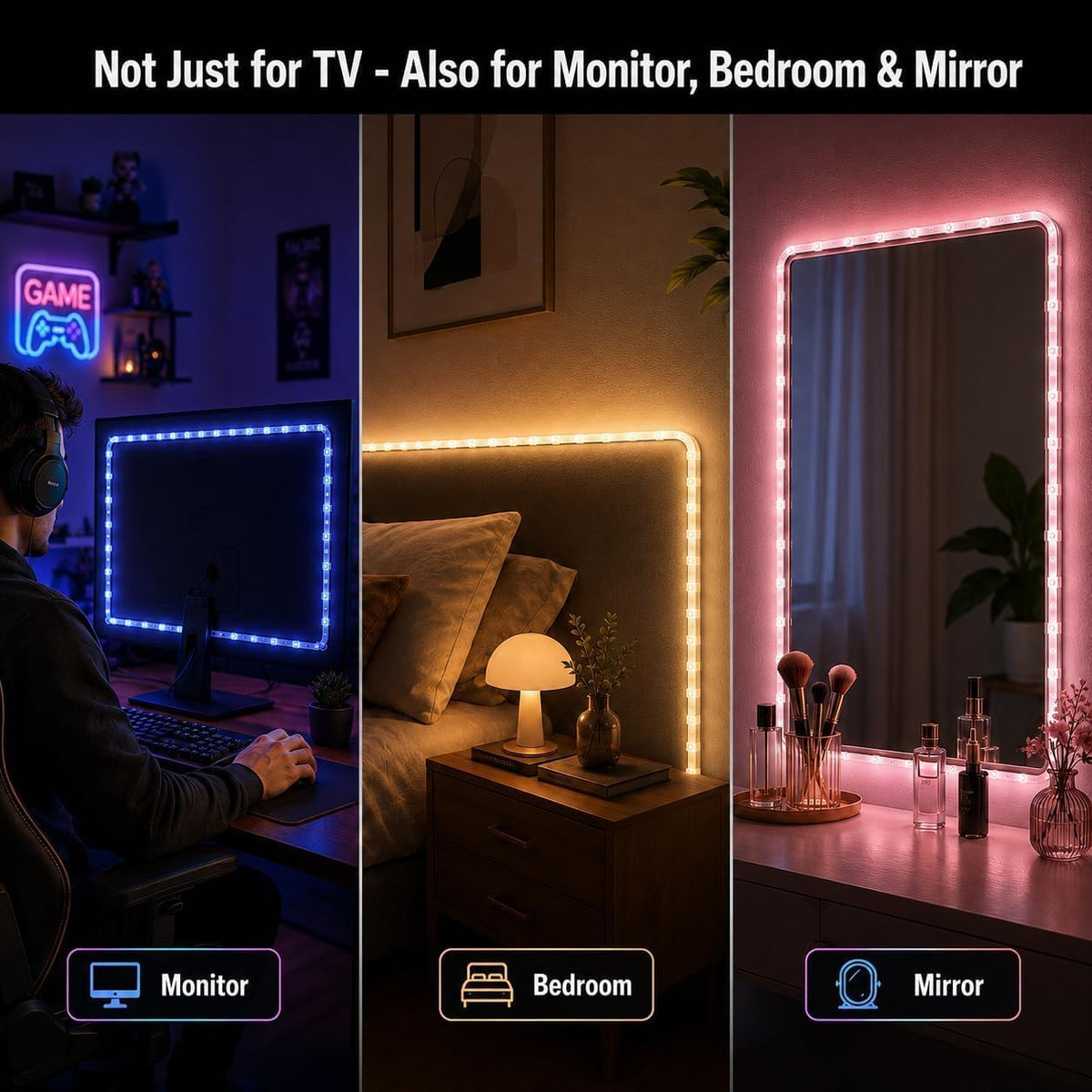 3M TV LED Strip Lights for 30-55 Inch TVs, RGB Colour Changing USB Bias Lighting with Bluetooth App & Music Sync, Remote Control LED Backlight for Home Cinema, Bedroom & Gaming Monitor