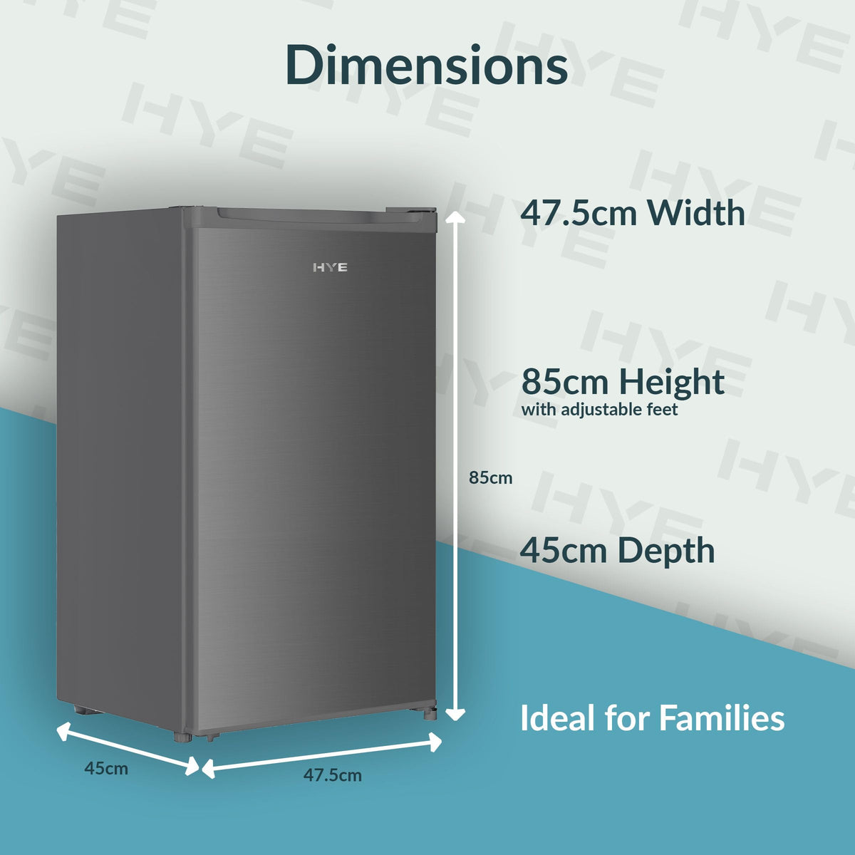 HYE Under Counter Freezer - 60L capacity, 85cm Height, 48cm Width, Black