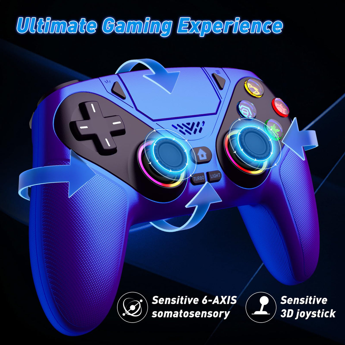 Dinosoo RGB Wireless Controller for PS5/Pro/Slim/PC, with Back Paddles, Touchpad, Dual Vibration, 6-Axis Gyro, Macro, Turbo, Speaker & 3.5mm Audio