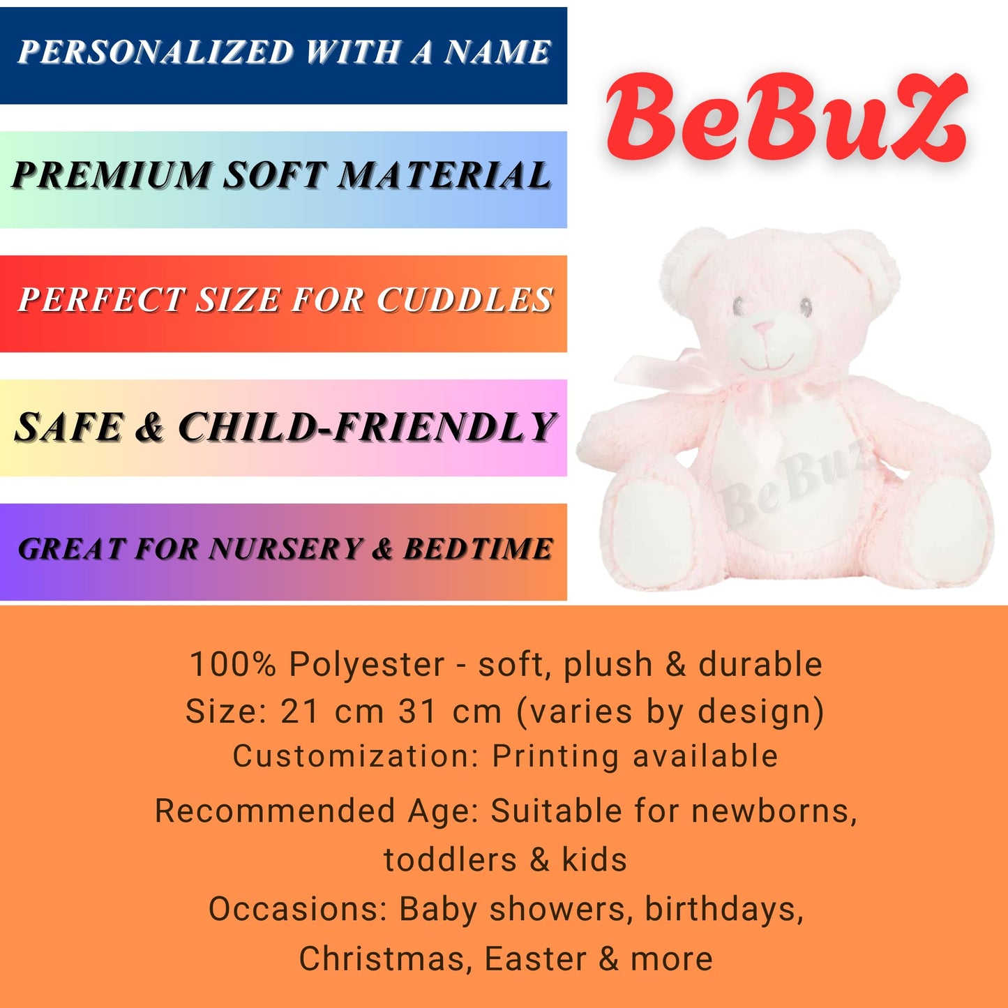 Personalized Teddy Bear with Photo and Text, Custom Plush Toy, Polyester, Memory Keepsake Soft Toy for Kids and Couples (Light Brown Teddy)