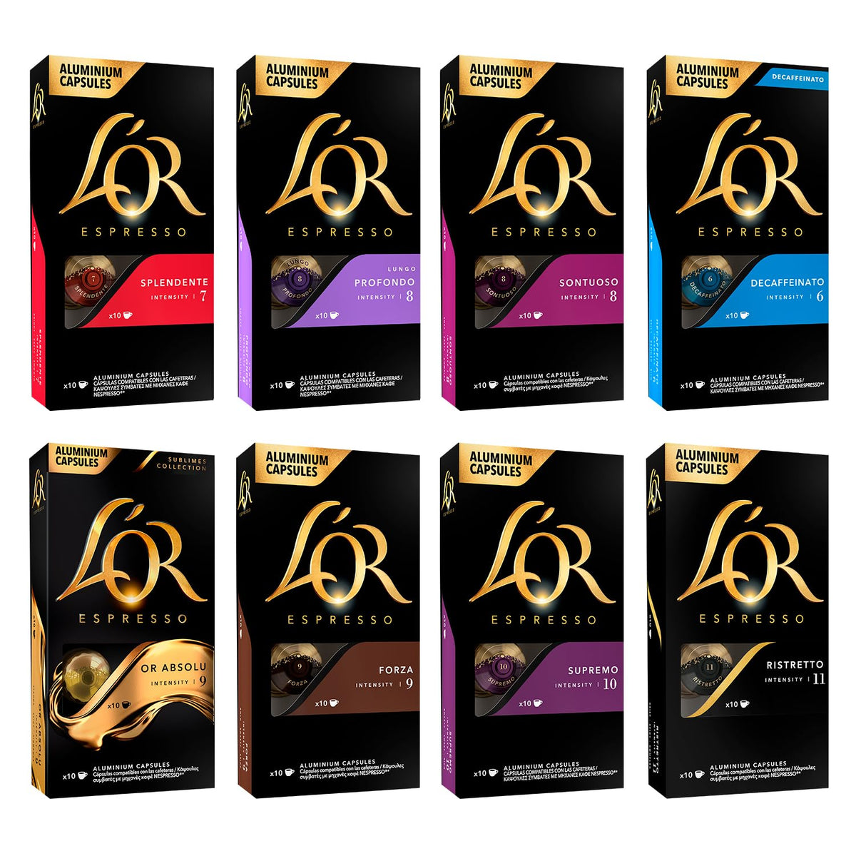 L'OR Espresso Intense Coffee Pods Variety Bundle (Pack of 12, Total 120 Capsules) Nespresso®* Compatible