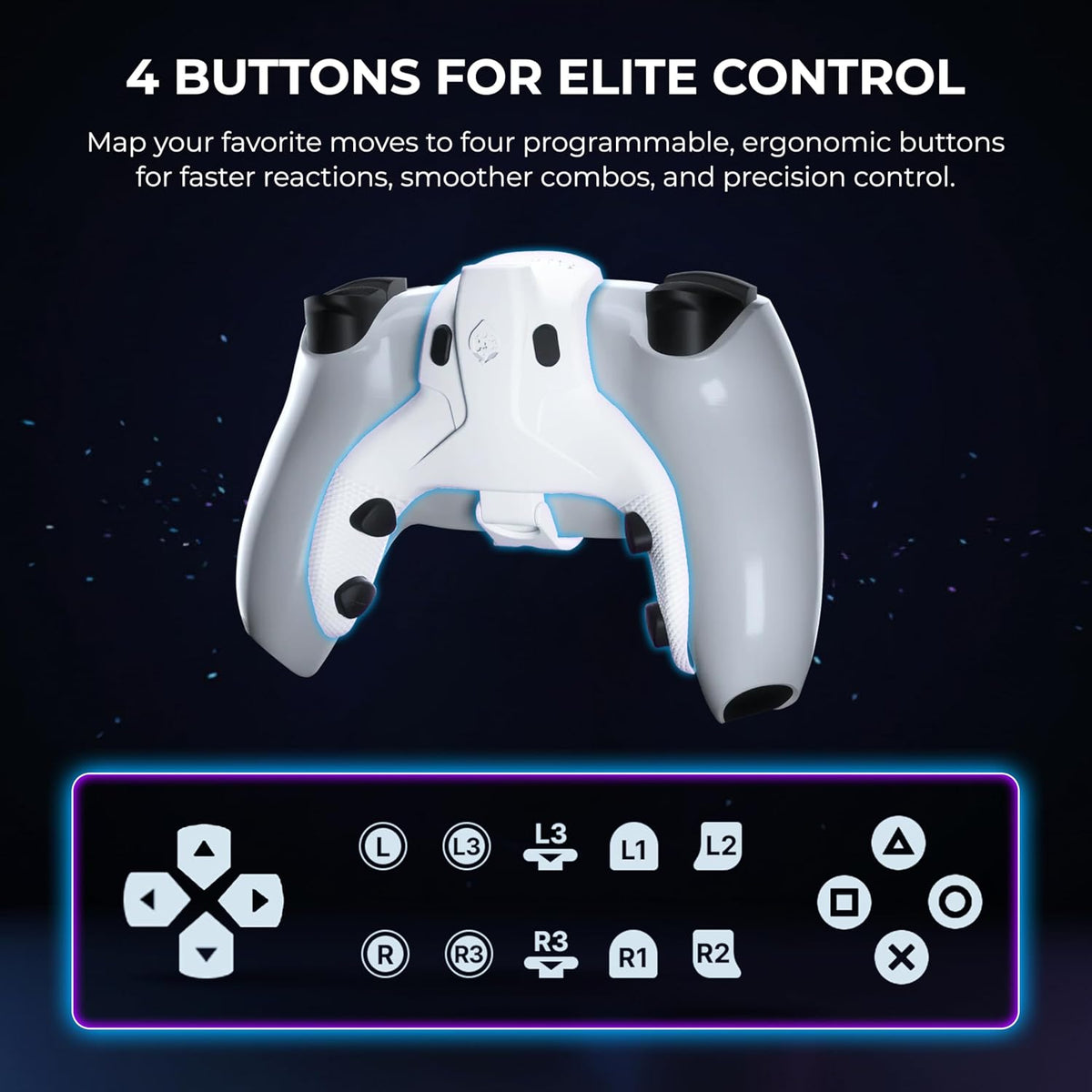Collective Minds Strike Pack Horizon Vista for PS5 DualSense & PC | 4 Back Buttons | App-Controlled MOD Pack, Gamepacks & Macros | Wired USB Adapter for Lag-Free Gaming (No Controller)