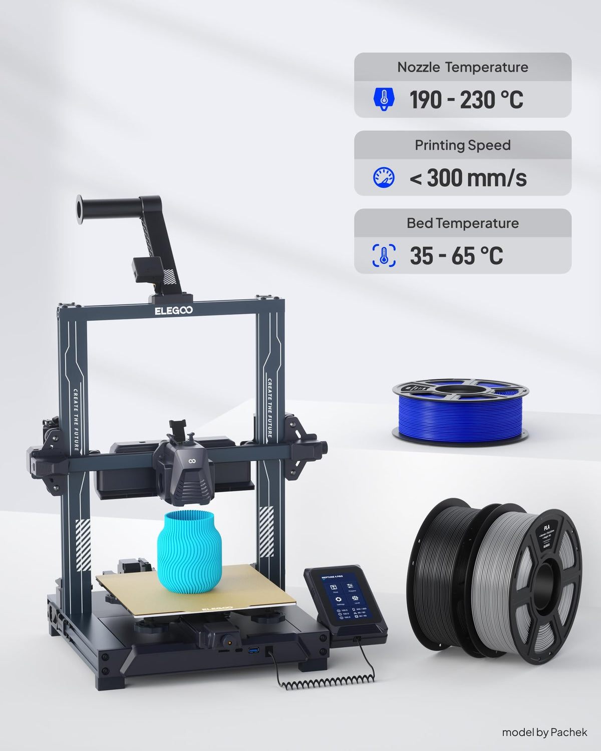 ELEGOO PLA 3D Printer Filament 1.75mm Black 1KG, Easy to Use, Durable