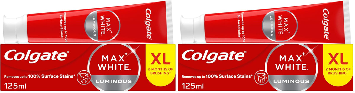 Colgate Max White Purple Reveal Teeth Whitening Toothpaste - Clinically Proven to Remove up to 100% of Surface Stains** - Fluoride Toothpaste - Colgate Multipack - 4 X 75ml