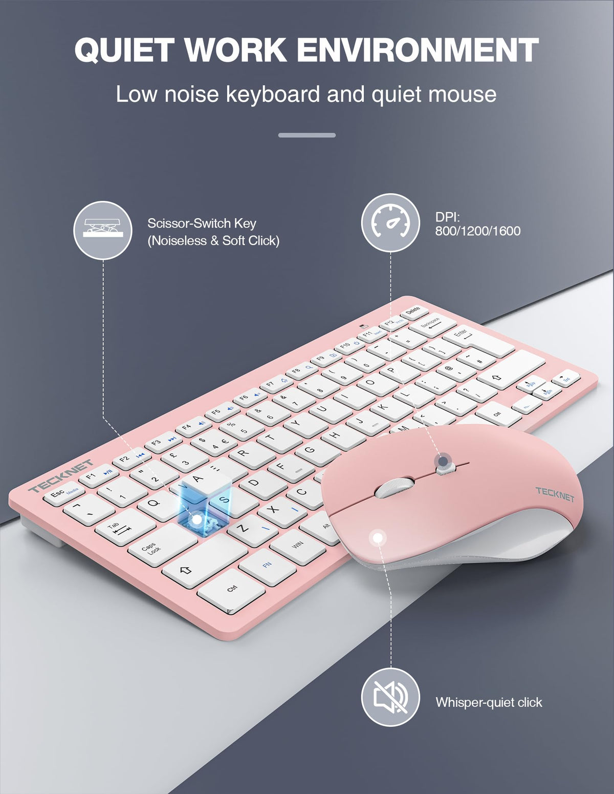 TECKNET Mini Wireless Keyboard and Mouse Set, 2.4G Cordless USB, Black