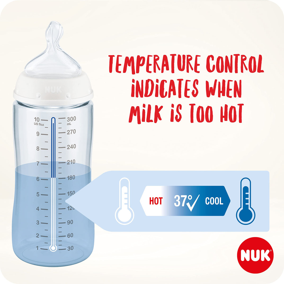 NUK First Choice+ Baby Bottles Set | 0-6 Months | Temperature Control | Anti Colic Vent | 300 ml | BPA-Free | Silicone Teat | 3 Count | Safari