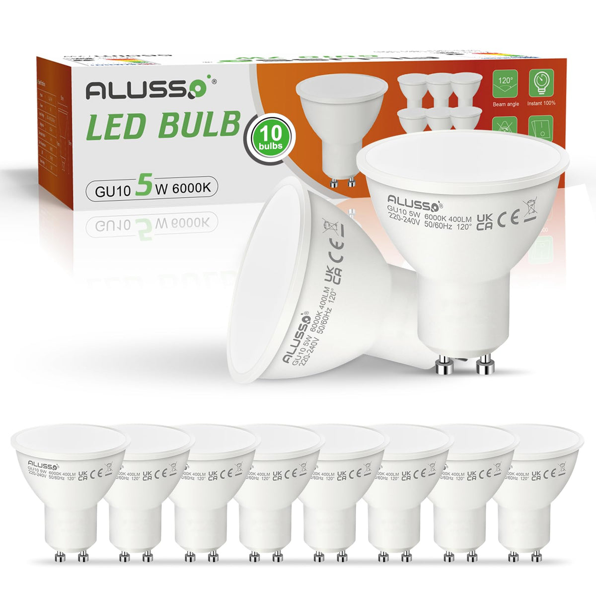 ALUSSO 5W GU10 LED Bulbs Warm White 3000K, 400LM Brightness Pack of 4