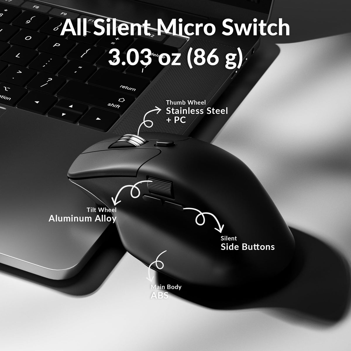 Keychron M6 8000 Hz Silent Wireless Bluetooth 5.3/2.4 GHz/Wired Connection Gaming Mouse, Lightweight Body Programmable PixArt 3950 Sensor (30K DPI / 750 IPS) for Windows Mac Linux - Black