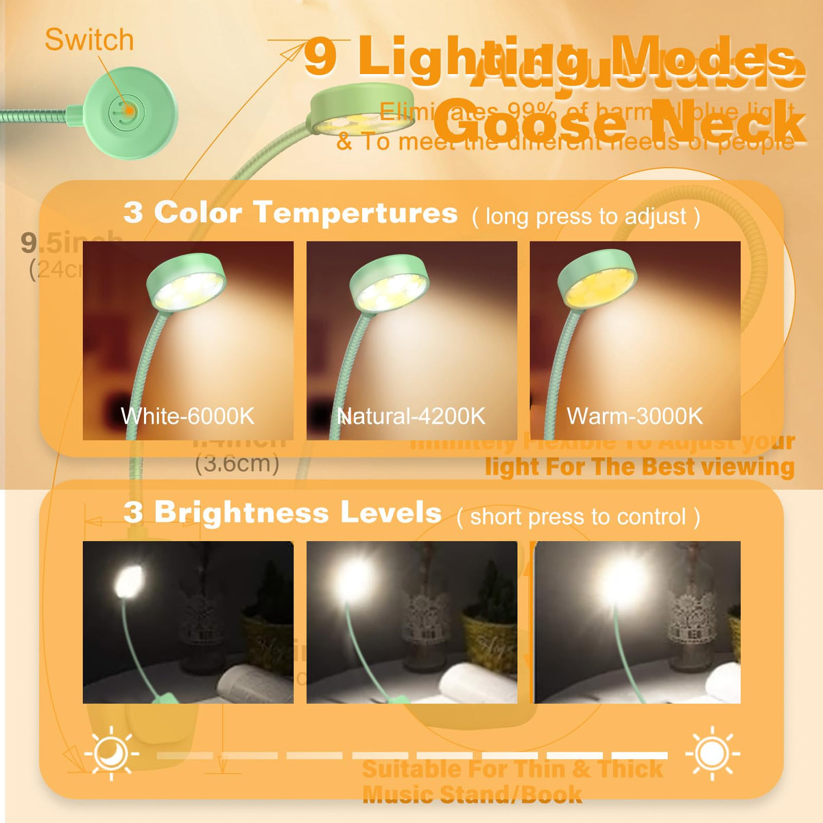 KTEBO Book Reading Light 2 Packs Rechargeable, Eye Care 10 LED Lamp for Reading in Bed - Adjustable Brightness, 3 Color Temperatures, 30+ Hours Runtime, Gifts for Book Lovers