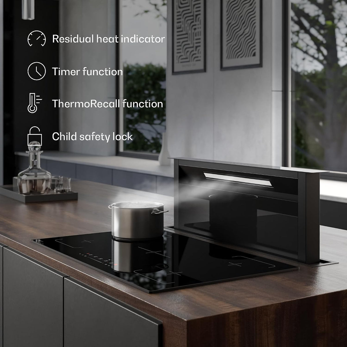 Klarstein Velaire Induction Hob 90 cm – 5 Zone Cooktop 7200W, Touch Slider, 9 Power Levels, 2 Flex Zones, Residual Heat Indicator