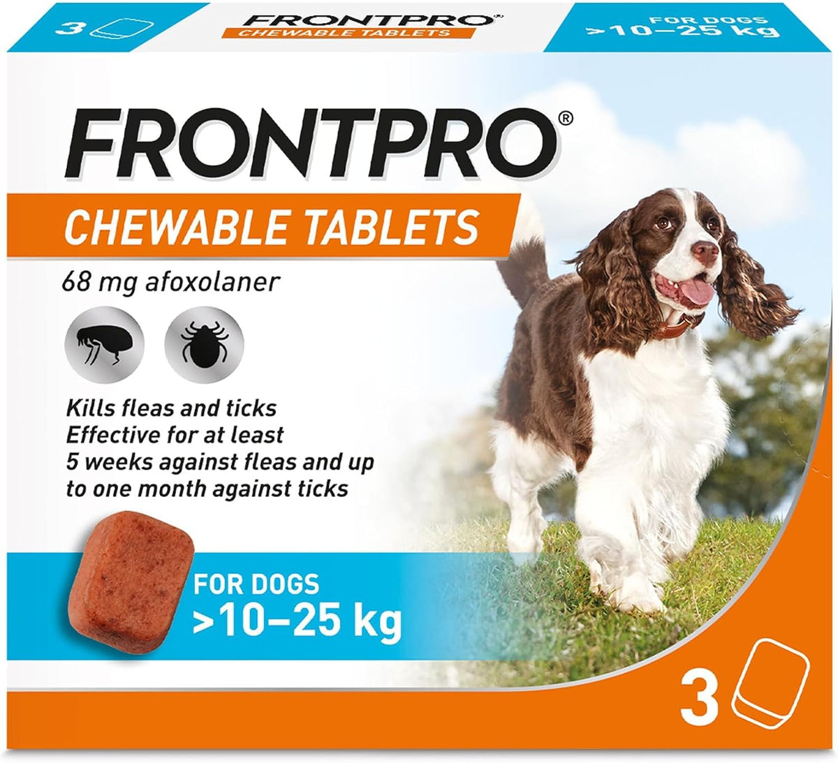 FRONTPRO Chewable Tablets Flea & Tick Treatment for Dogs 3 Pack (10-25kg)