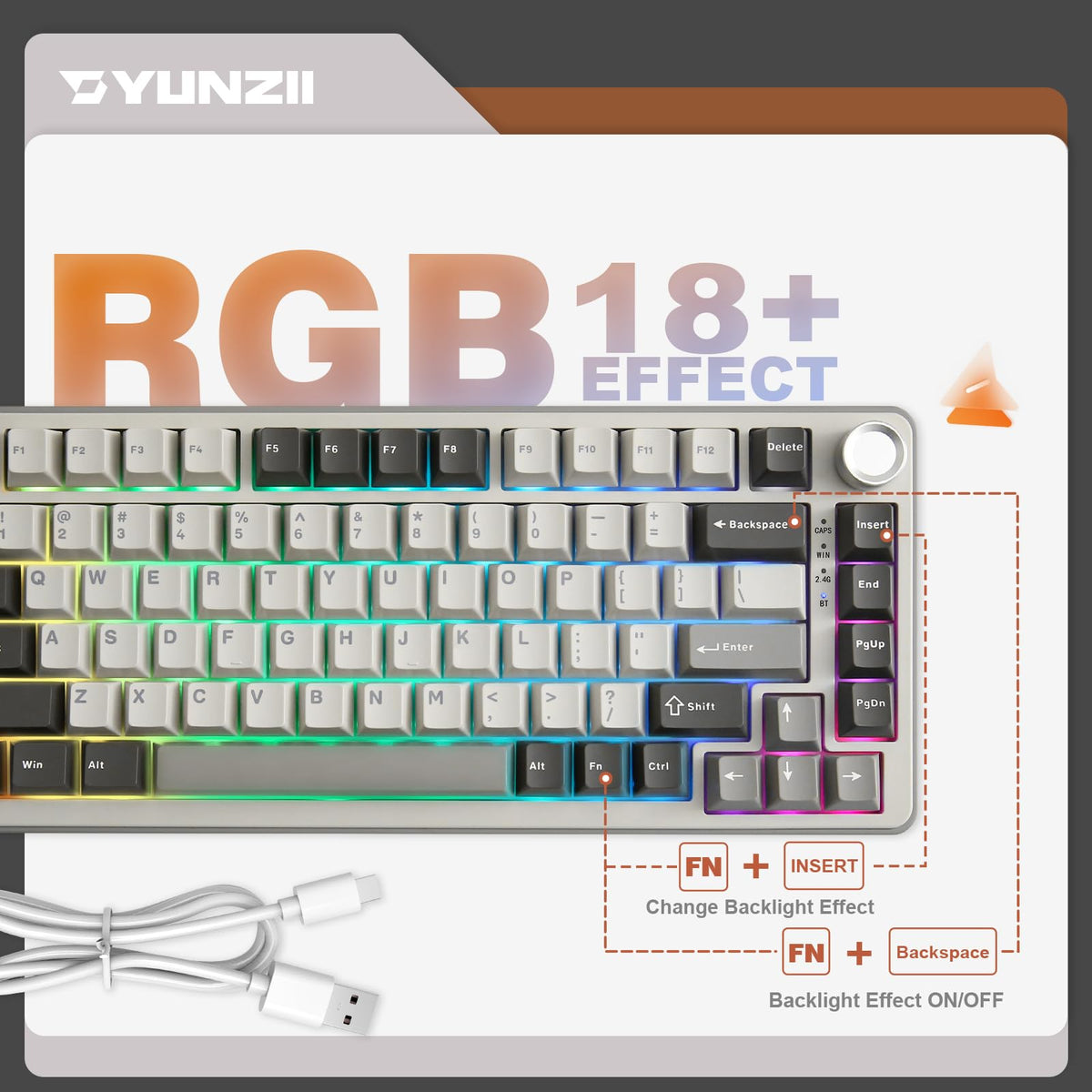 YUNZII B75 PRO 75% Wireless Mechanical Keyboard (Black Heart,Cocoa Switch)