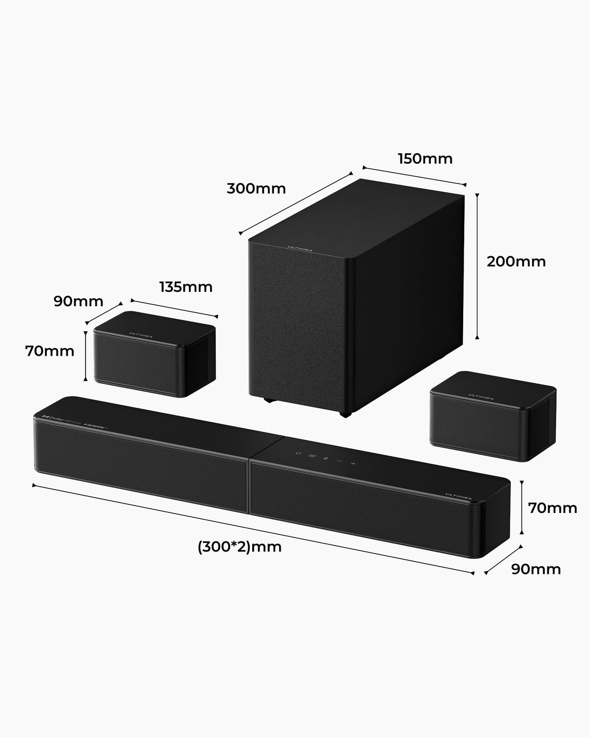 ULTIMEA 9.1ch Surround Sound System with Dolby Atmos, 2 Rear Speaker, 6.5" Wireless Subwoofer, RGB Light, App, Detachable Surround Sound System for Home Theater, Peak Power 470W, HDMI eARC, Apollo S90
