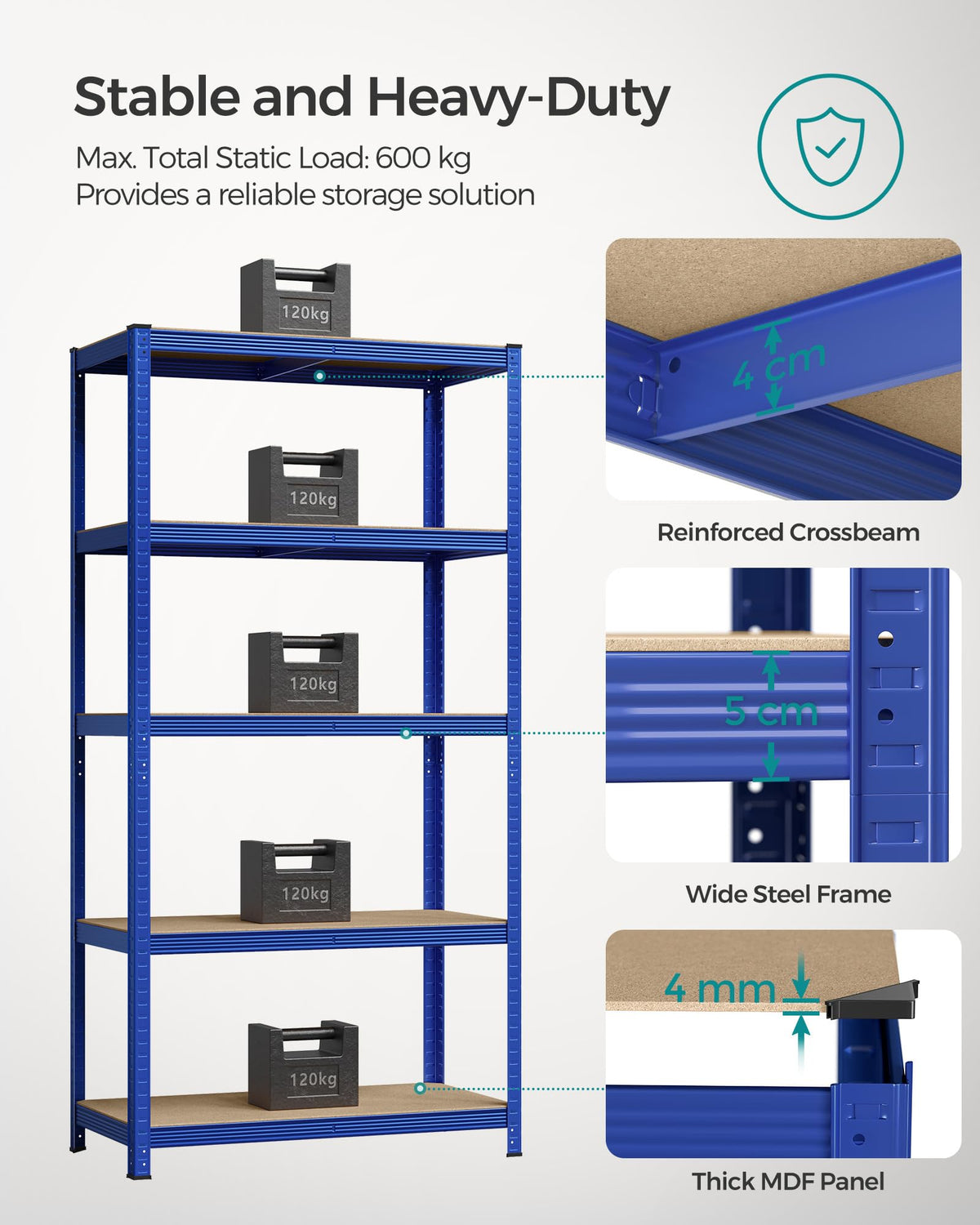 SONGMICS 5-Tier Heavy-Duty Shelving Units, Set of 2, Boltless Assembly