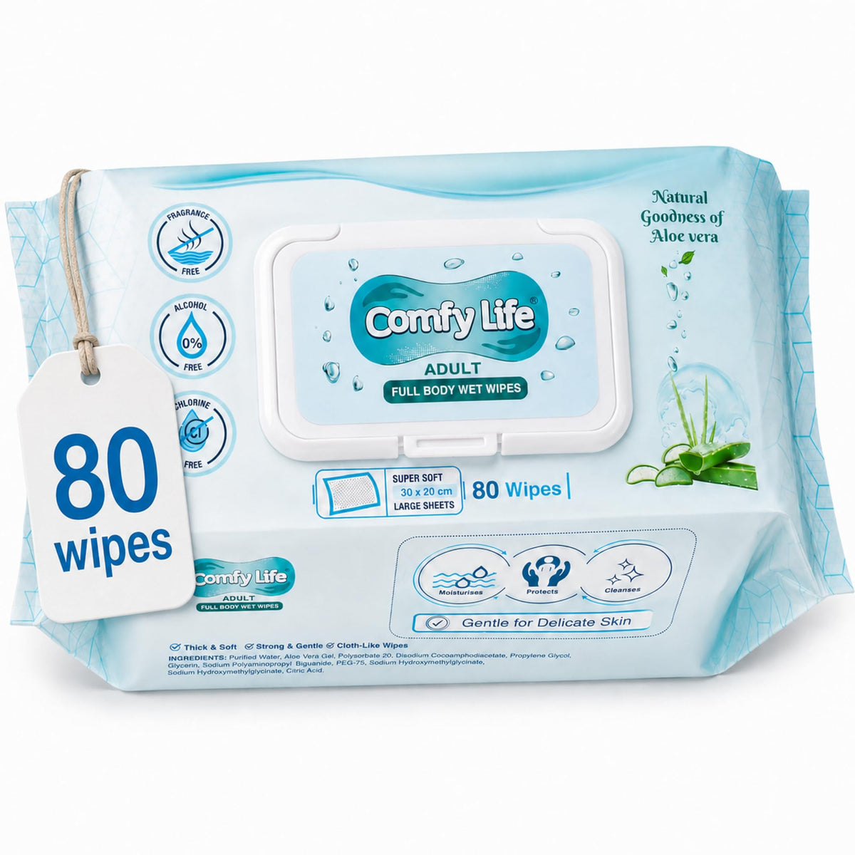 Comfy Life Premium Full Body Cleansing Wet Wipes For Adults - Large Luxury Fresh-feel Rinse-free Fragrance-free Bed Bath Incontinence Hygiene Intimate-care Soft Sheets (4 Pack (320 Wipes)