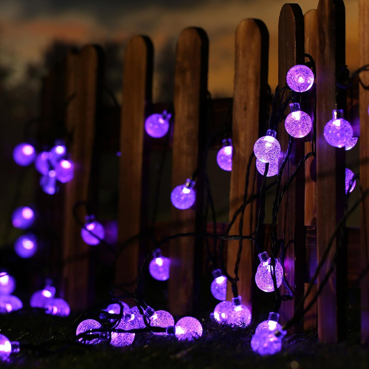 Moxled Solar Garden Lights Outdoor, 36ft 60 LED String Waterproof, Powered Crystal Ball Indoor/Outdoor Fairy Decorative for Garden, Patio, Yard, Festival, Parties (Purple)