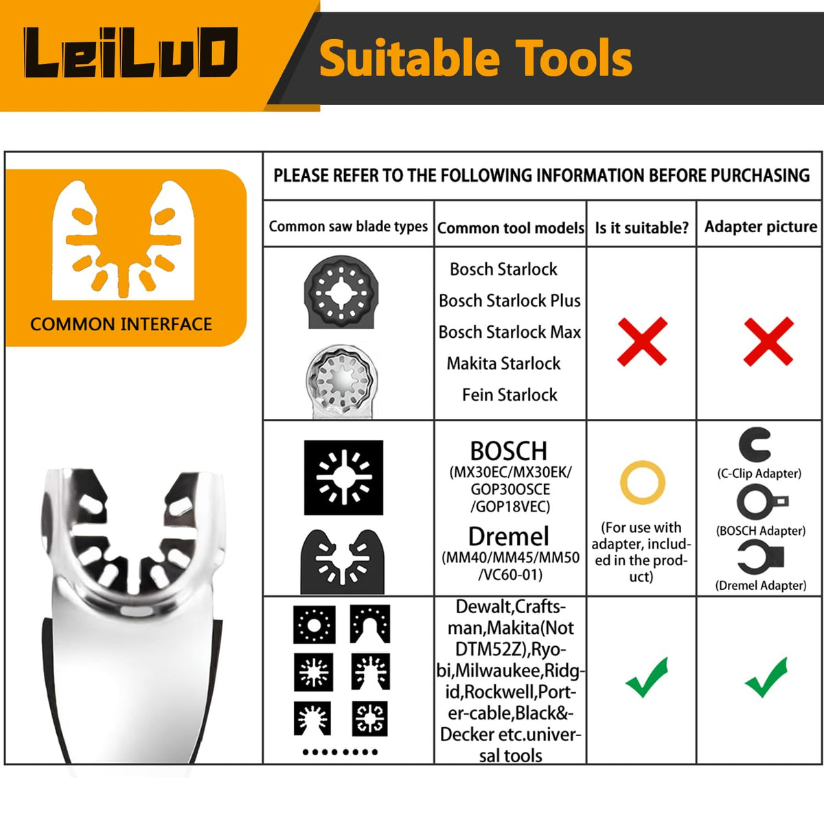 LEILUO 6Pcs Multitool Hook Blade, Multi Tool Hook Knife Blade Set