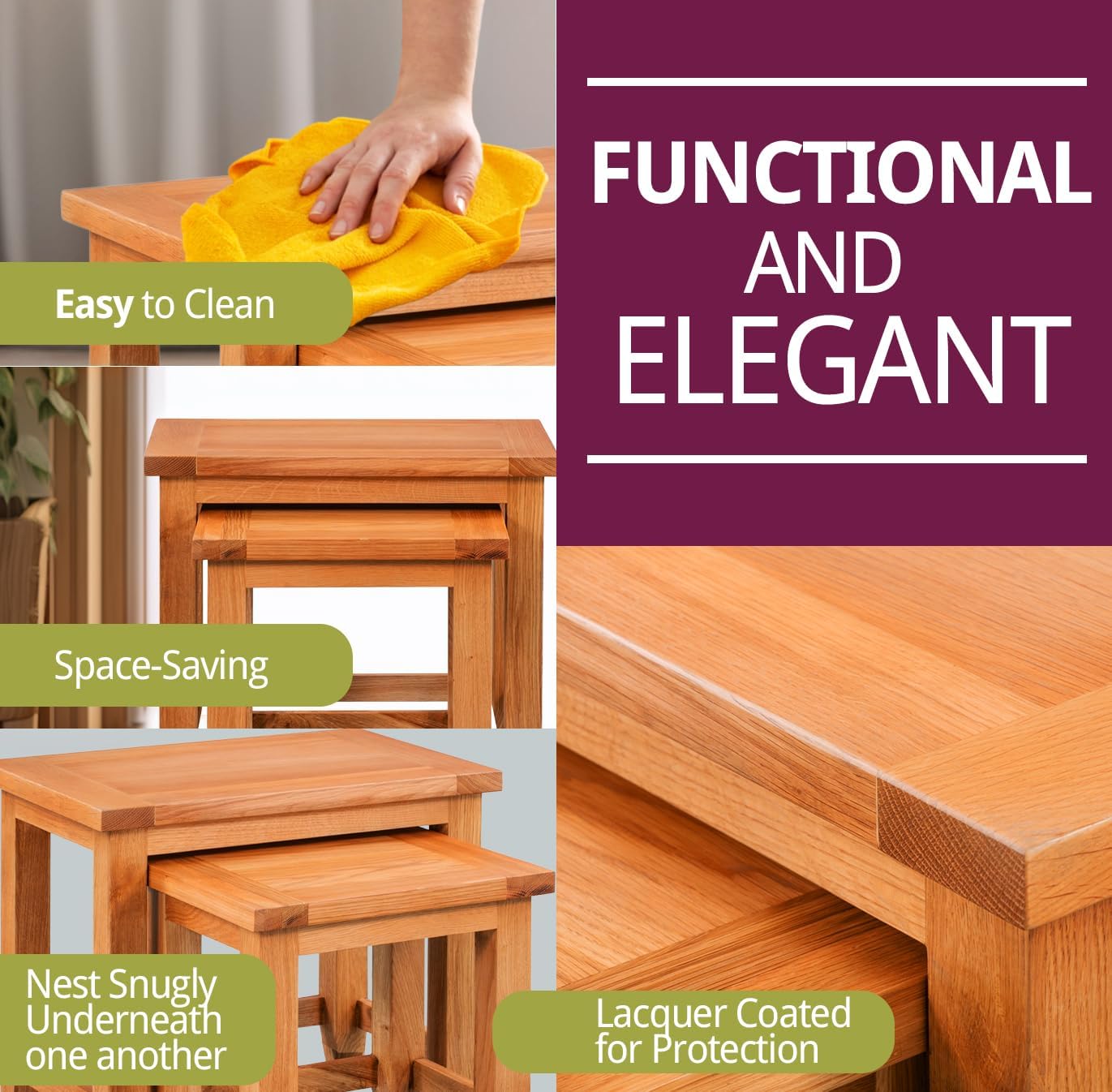 Hallowood Furniture Cotswold Nest of Tables Set of 2, Multifunctional Solid Oak Wooden Nesting Side, Coffee Table for Living Room, Bedroom or Small Spaces, Fully Assembled