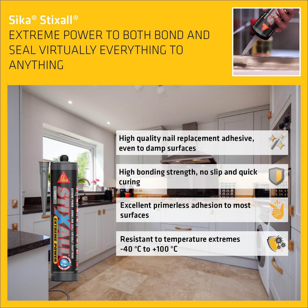 Sika Stixall Extreme Power Sealant And Adhesive, Crystal Clear, 290ml